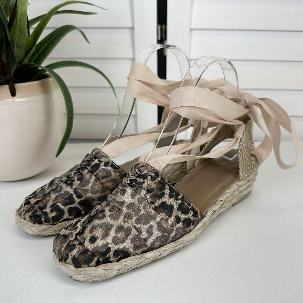 Stuart Weitzman Denia Cheetah Print Espadrille Flats Balletcore‎ Tie Size 7M